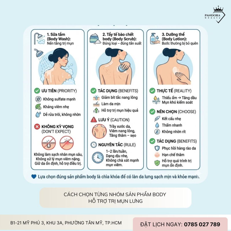 Trị mụn lưng: Cách chọn sản phẩm body hỗ trợ điều trị hiệu quả và an toàn