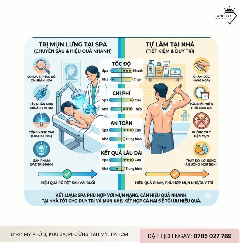 Trị mụn lưng tại spa và tự làm tại nhà: Nên chọn phương pháp nào để đạt hiệu quả cao?