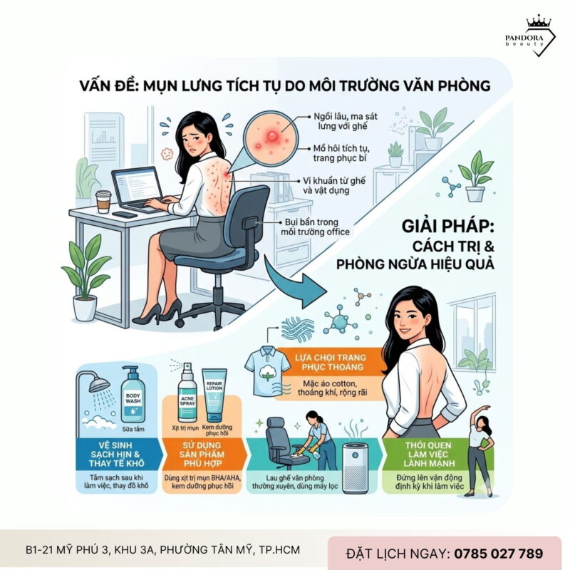 Trị mụn lưng dân văn phòng thế nào khi nguyên nhân đến từ môi trường làm việc?