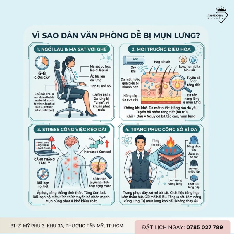 Trị mụn lưng dân văn phòng thế nào khi nguyên nhân đến từ môi trường làm việc?