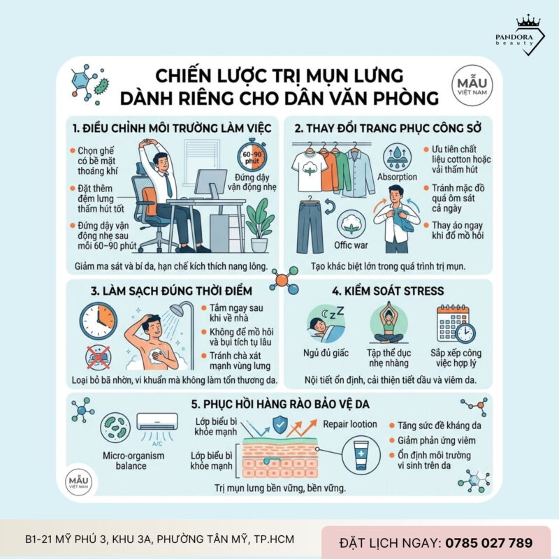 Trị mụn lưng dân văn phòng thế nào khi nguyên nhân đến từ môi trường làm việc?