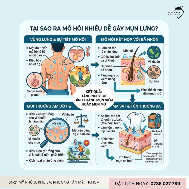 Trị mụn lưng do ra mồ hôi nhiều: Nguyên nhân và giải pháp điều trị hiệu quả