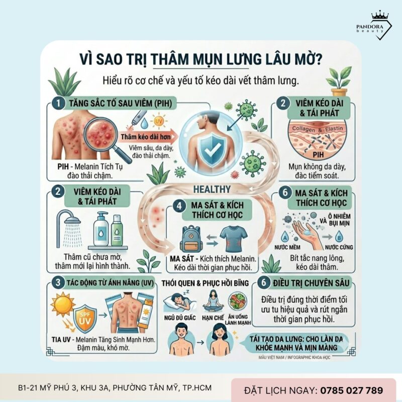 Trị mụn lưng & xử lý thâm mụn lâu mờ: Lộ trình cải thiện sắc tố và phục hồi nền da hiệu quả