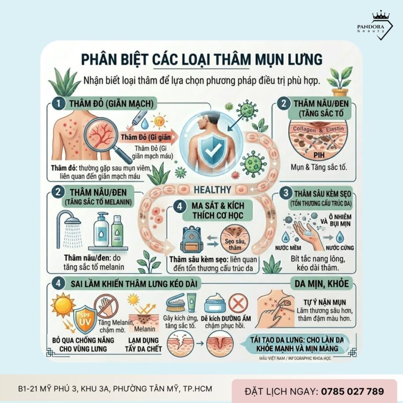 Trị mụn lưng & xử lý thâm mụn lâu mờ: Lộ trình cải thiện sắc tố và phục hồi nền da hiệu quả