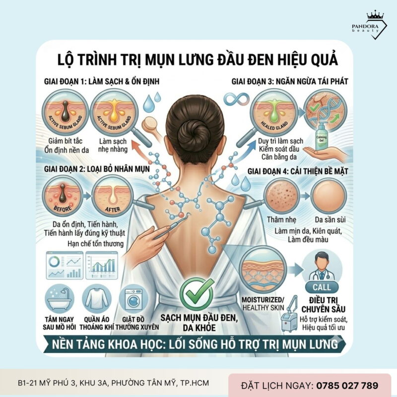 Trị mụn lưng đầu đen: Hiểu đúng cơ chế – xử lý đúng cách để da sạch mịn bền vững