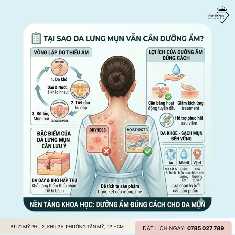 Trị mụn lưng & dưỡng ẩm da lưng mụn: Nền tảng quan trọng cho làn da khỏe, sạch mụn bền vững