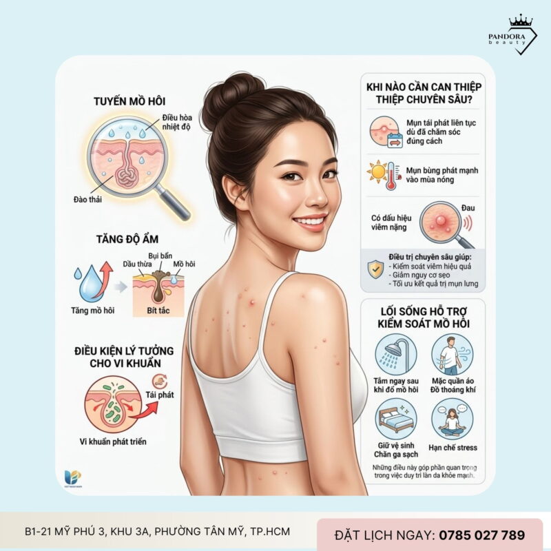 Trị mụn lưng hiệu quả nhờ kiểm soát tuyến mồ hôi: Giải pháp cốt lõi cho da sạch thoáng, ít tái phát