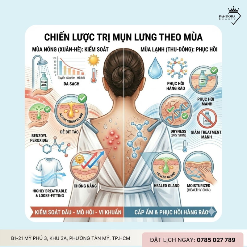 Trị mụn lưng theo mùa: Cá nhân hóa chăm sóc để kiểm soát mụn hiệu quả quanh năm