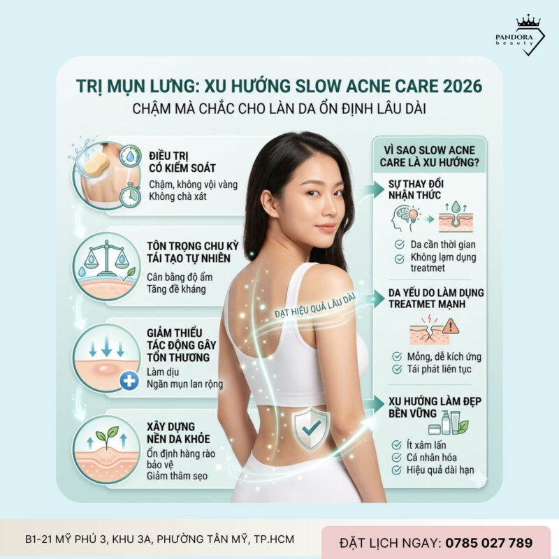 Trị mụn lưng theo xu hướng Slow Acne Care 2026: Chiến lược “chậm mà chắc” cho làn da ổn định lâu dài