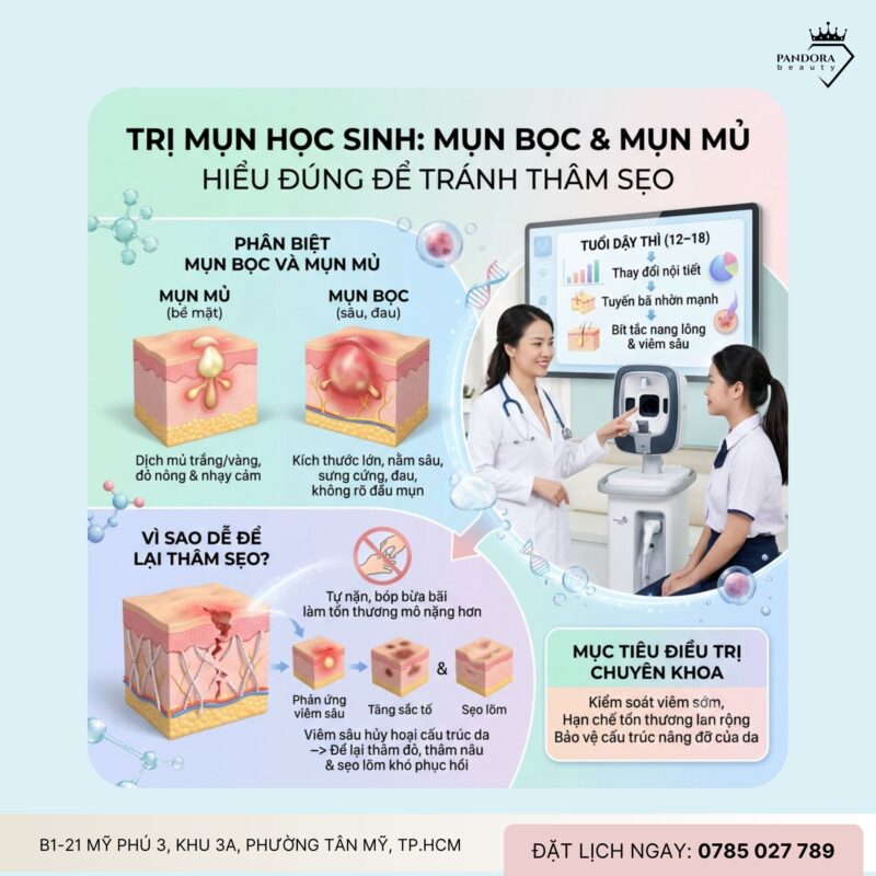 Trị mụn học sinh: Mụn bọc, mụn mủ ở học sinh – Xử lý thế nào để hạn chế thâm sẹo?