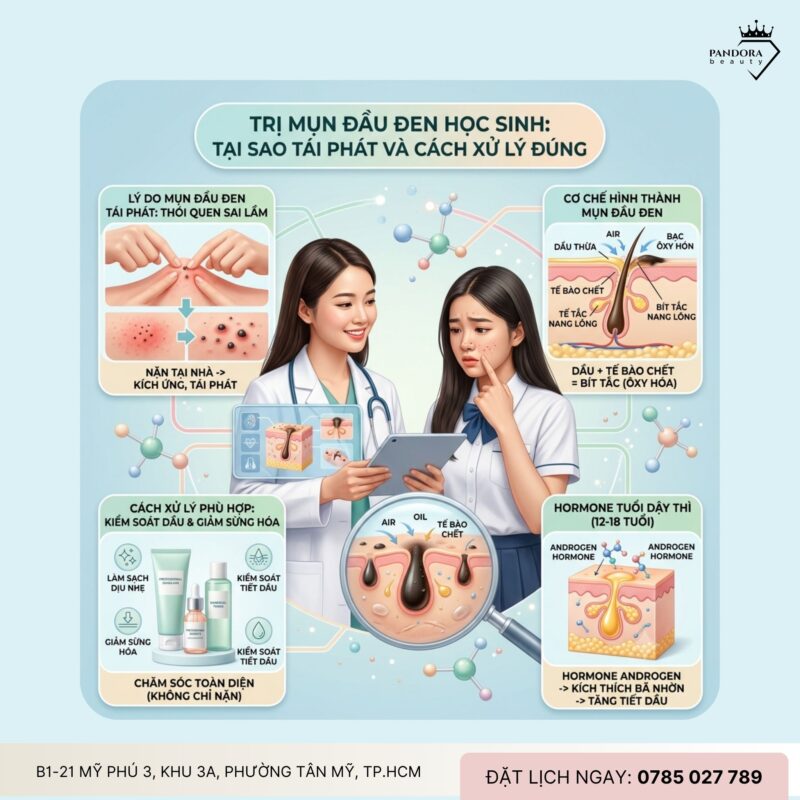 Trị mụn học sinh: Mụn đầu đen ở tuổi học sinh – Vì sao càng nặn càng nhiều?