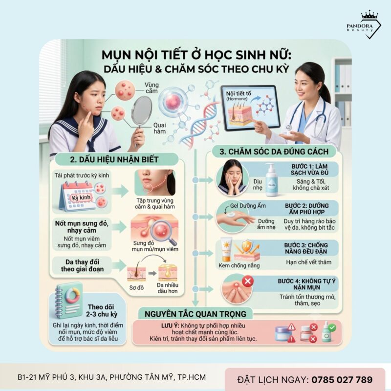 Trị mụn học sinh nữ: Mụn liên quan đến nội tiết và chu kỳ kinh nguyệt