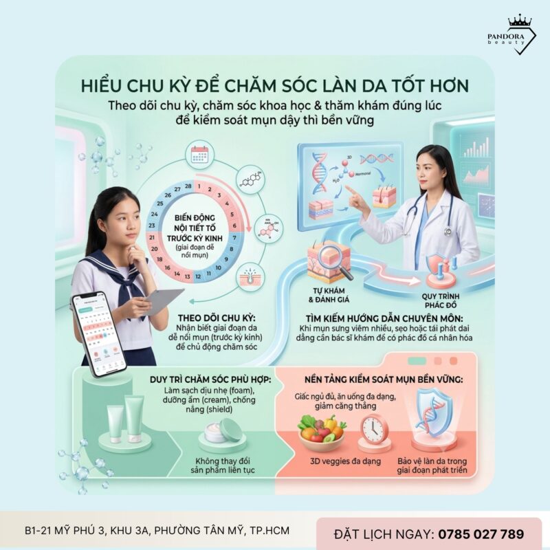Trị mụn học sinh nữ: Mụn liên quan đến nội tiết và chu kỳ kinh nguyệt