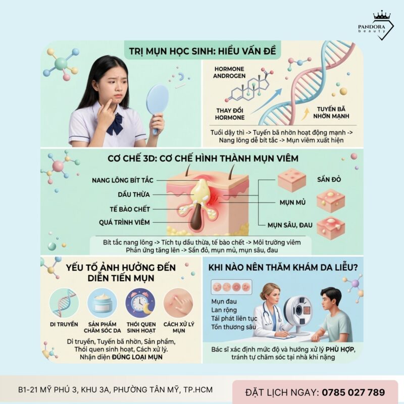 Trị mụn học sinh: Mụn viêm tuổi dậy thì – Khi nào cần đi khám da liễu?